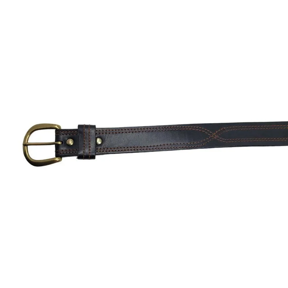 Mens Vintage 80s Scandia Woods Black Leather Belt 40 Western Rust‎ Embroidered